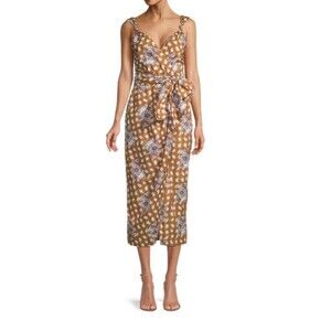 Rebecca Taylor Dress Poppy Field Daisey Gingham Toffee wrap Cotton Size 8
